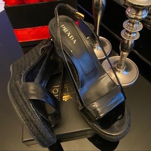 🎉HP🎉 AUTH PRADA BLACK WEDGE ESPADRILLE SANDALS